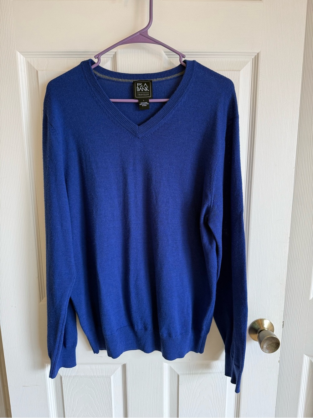 Jos. A. Bank Men's Super Soft 100% Merino Wool V-Neck Sweater in Deep Royal Blue
